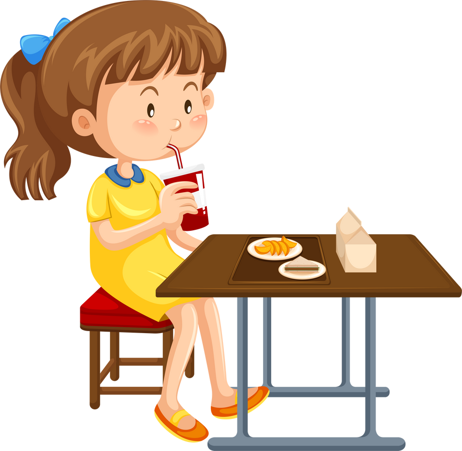 Girl having lunch on the table